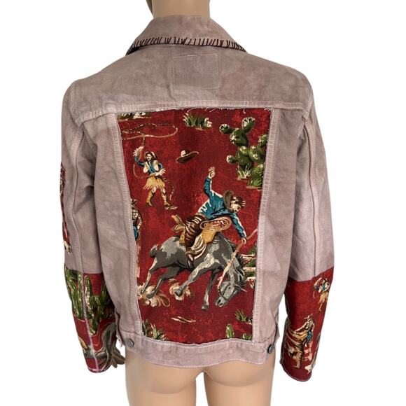 Upcycled Dyed Denim Jacket Cowboy Western Tapestry Style Rodeo Patchwork Boho - Picture 1 of 9